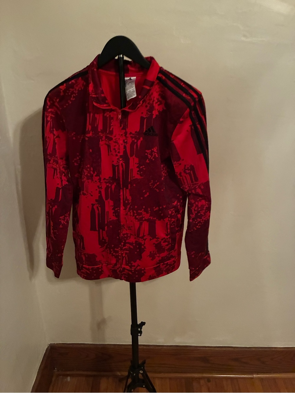 adidas Red Graphic Bomber Track Jacket with Black Stripes